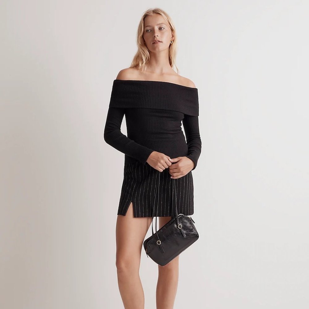Madewell Off-Shoulder Long-Sleeve Top Black Size Medium